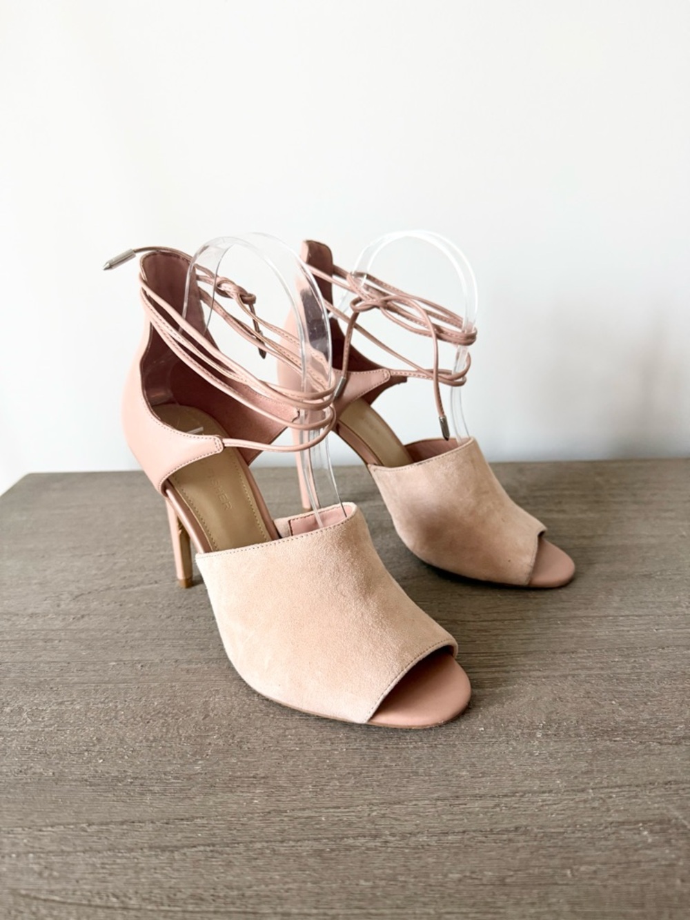 Marc Fisher Rylin 2 Strappy Ankle Heels Peep-Toe Tan Suede & Leather Size 7